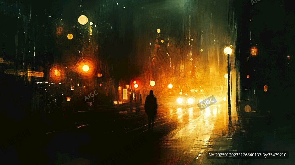 夜晚雨中行走的人