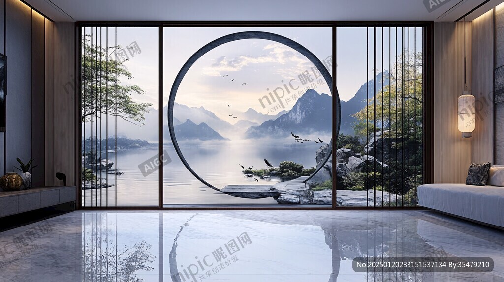 巨幅意境山水玻璃屏风