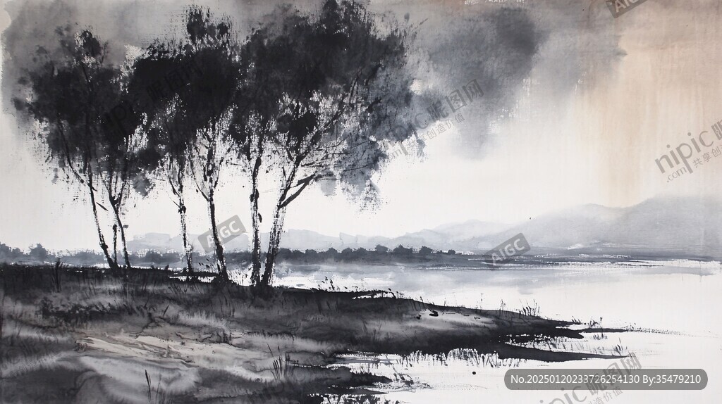 夕阳水彩画