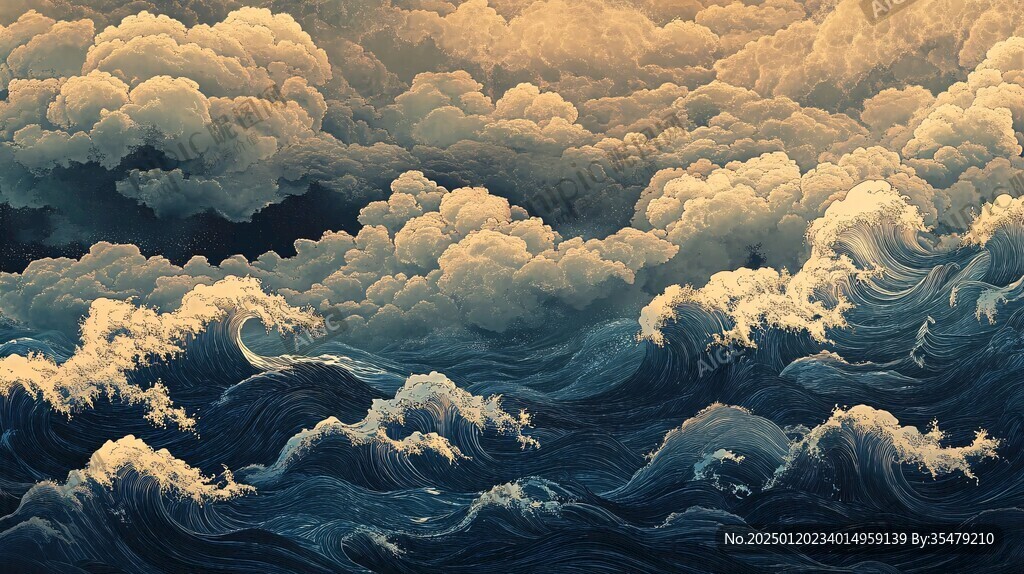 古风海浪包装插画