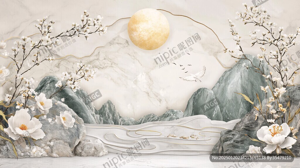 新中式大理石背景墙