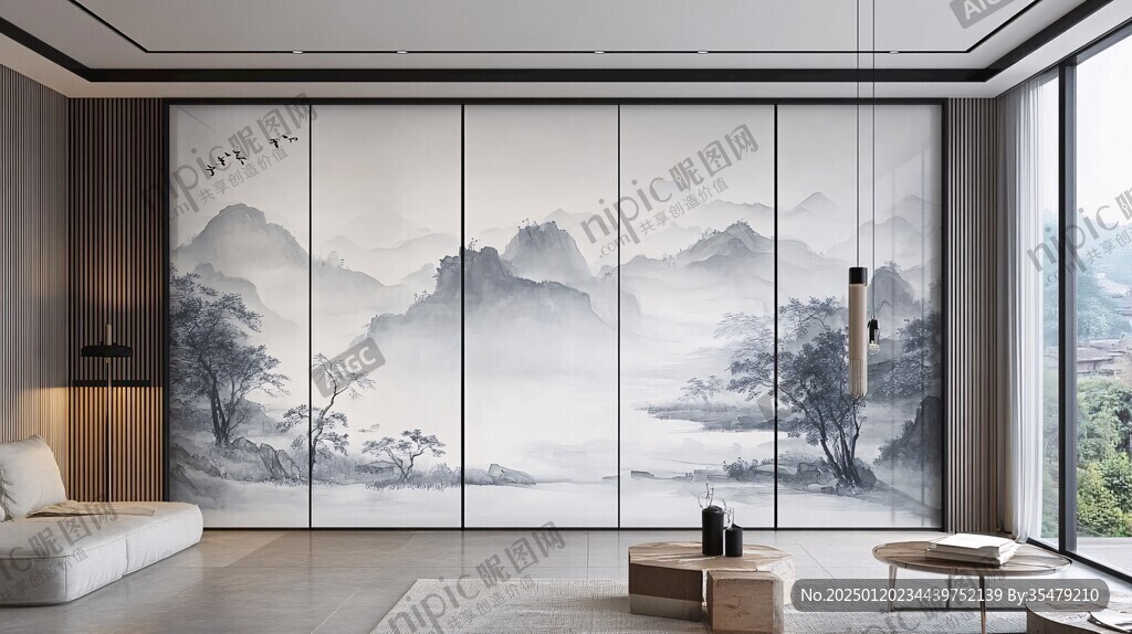 巨幅现代山水屏风