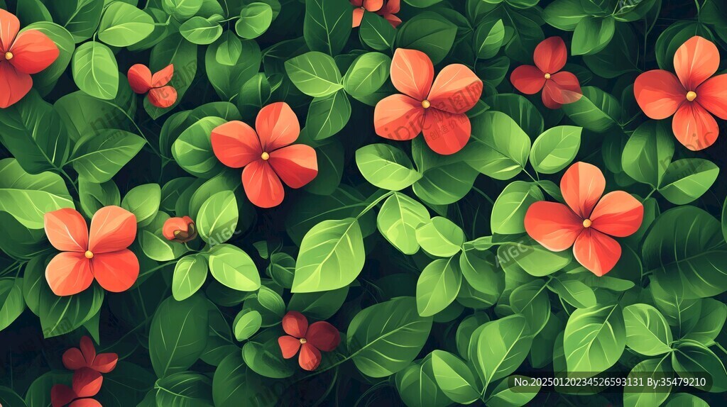 绿植红花背景