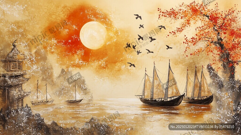 一帆风顺风景画