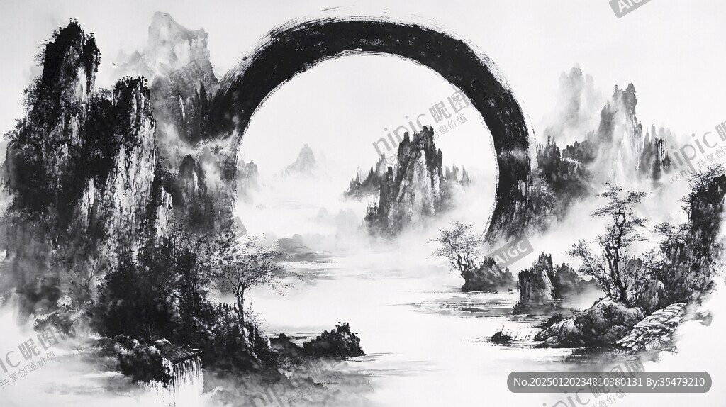 水墨画桥