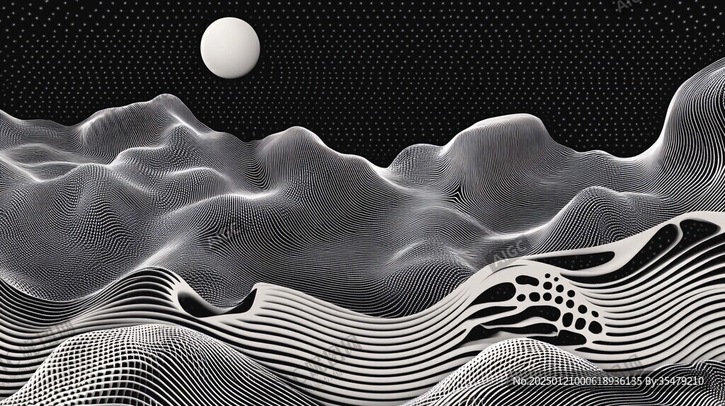 新中式线条山水画