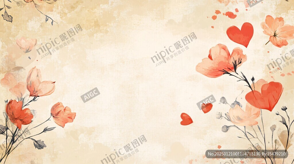 手绘红色花卉梦幻背景