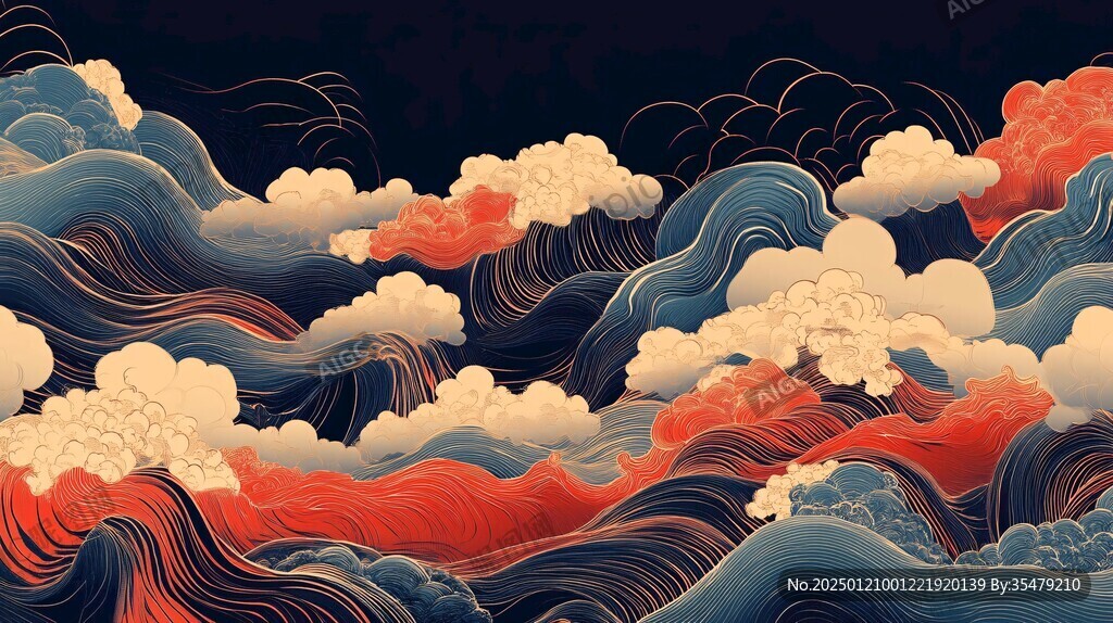 古风海浪包装插画