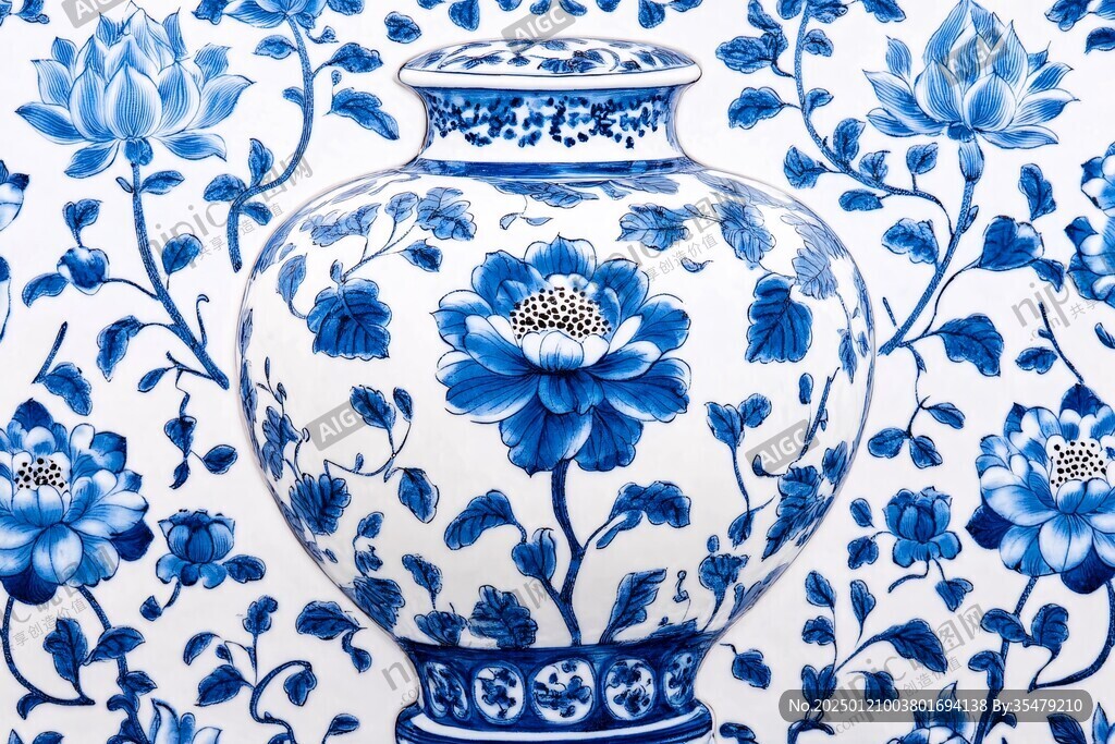 青花瓷器特写
