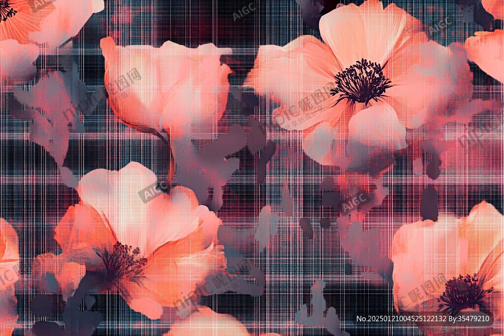 灰色底梅红花