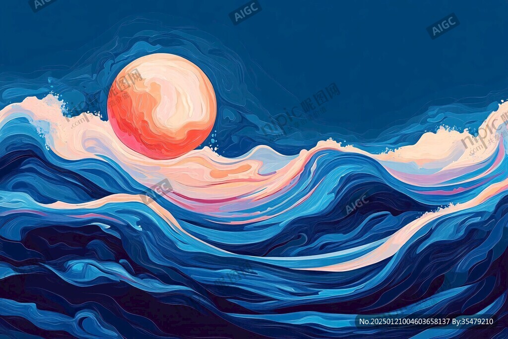古风海浪包装插画