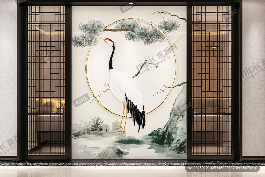 竹林仙鹤禅意中式
