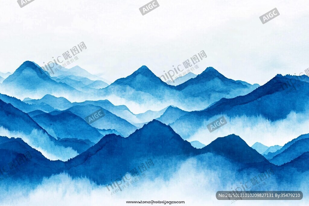 蓝调水墨群山