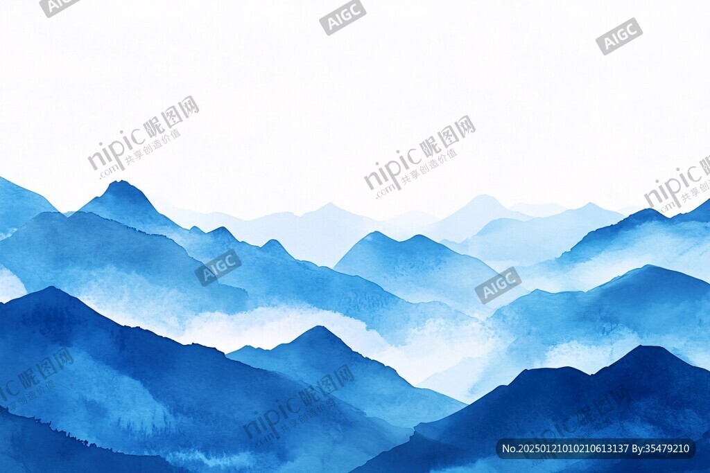 蓝调水墨群山