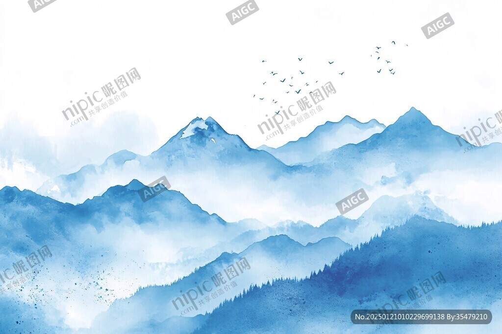 蓝调水墨山水