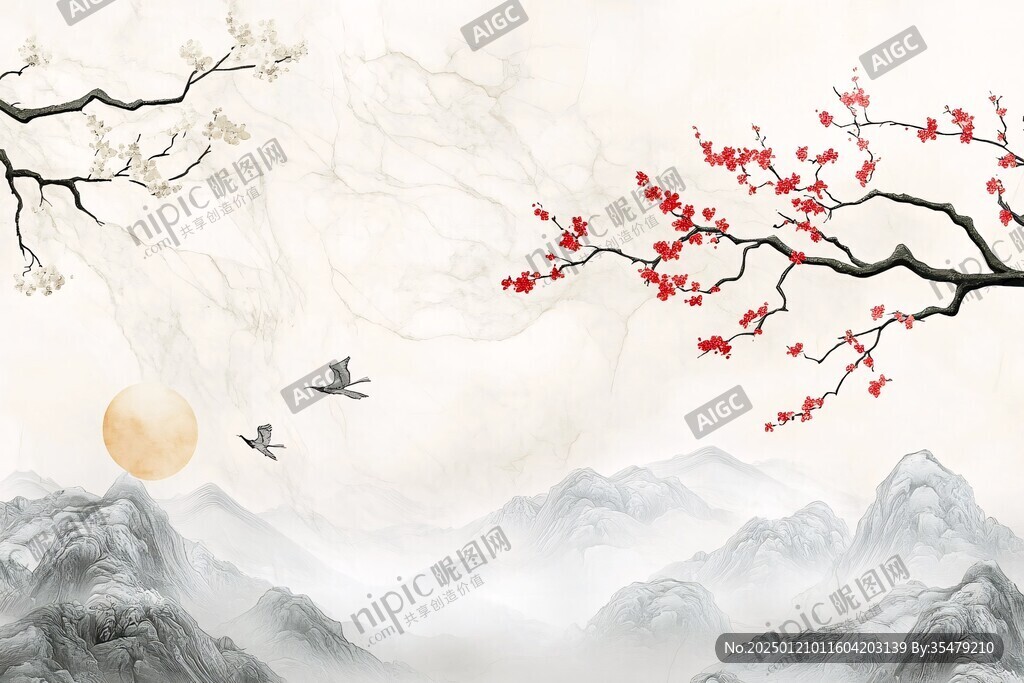 新中式山水梅花花鸟