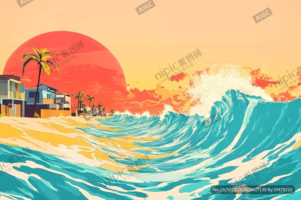 海浪浪潮插画