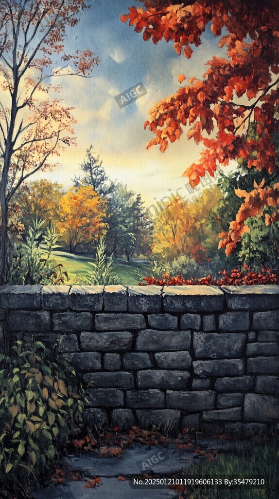 唯美秋天风景油画
