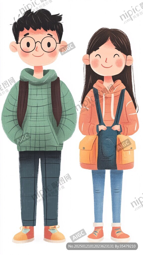 卡通人物男孩女孩插画