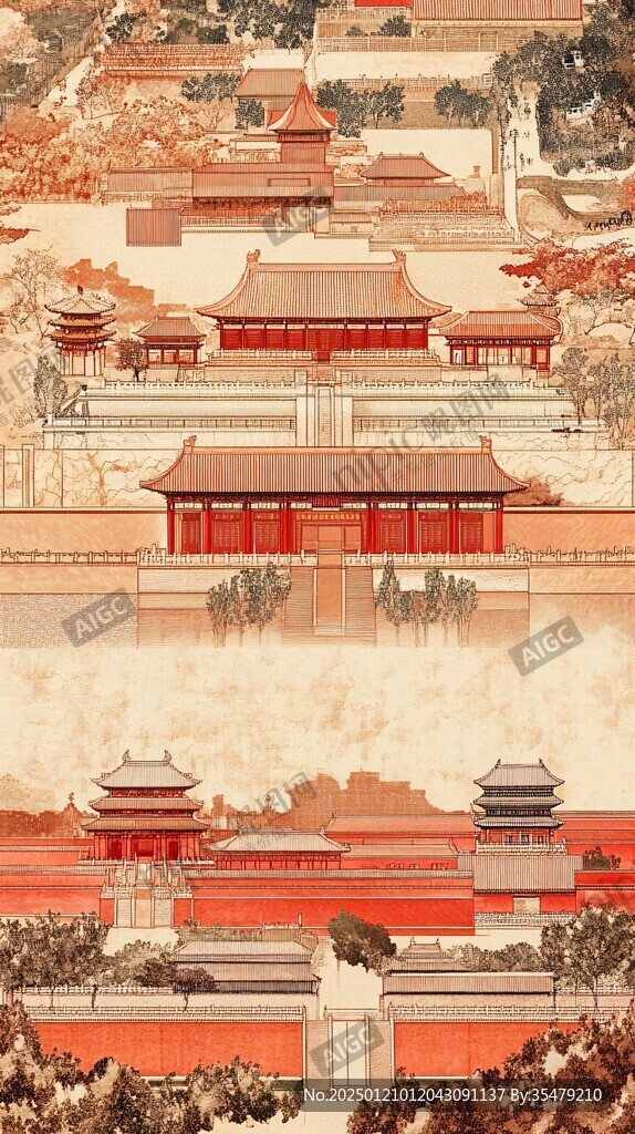 故宫午门立面插画图
