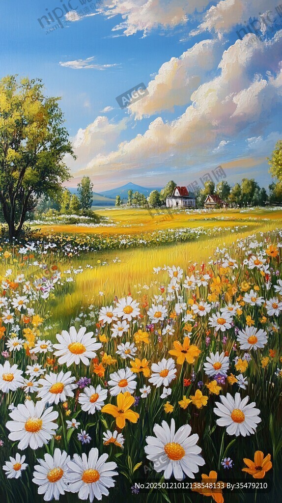 唯美田园风光油画