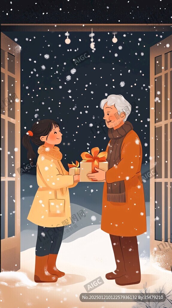 圣诞节情侣插画
