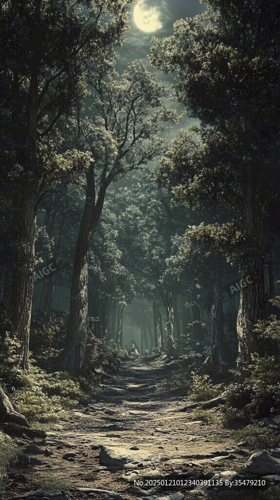 月色夜色梦幻森林背景