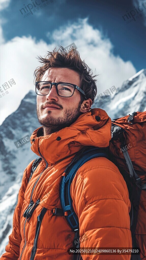 雪山下的旅行者