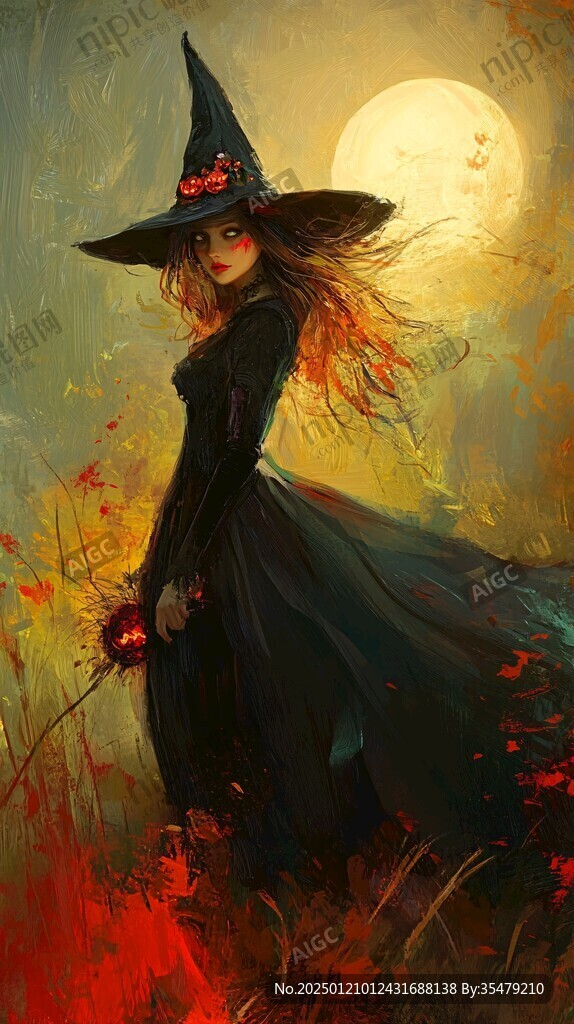 魔法女巫南瓜灯插画