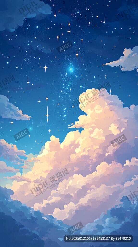 夜晚云彩星星
