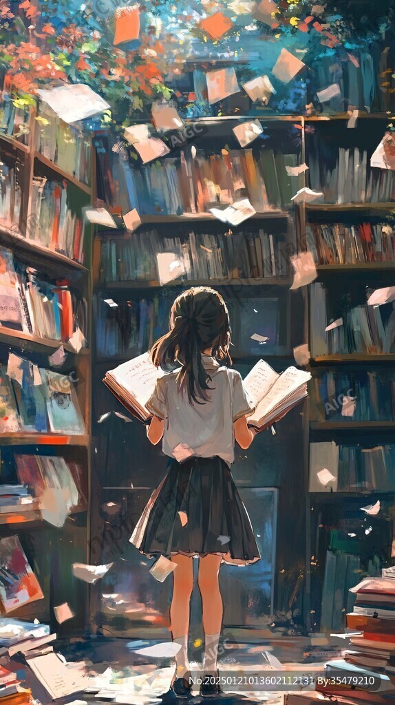 女学生唯美插画