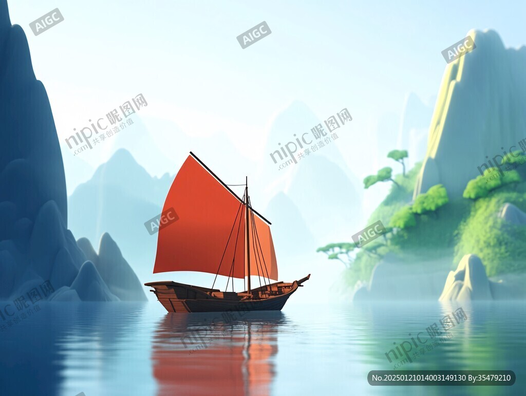 山水行舟插画