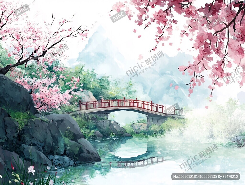 桃花源记古风山水插画