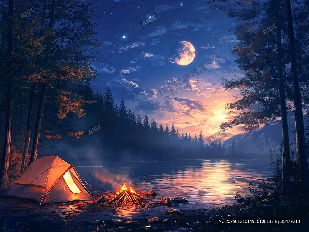户外露营插画kv