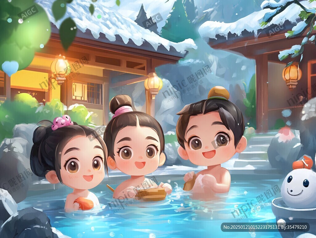 泡澡插画