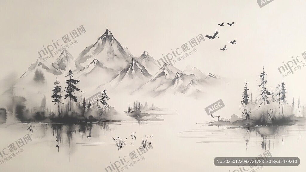 水墨风壁画