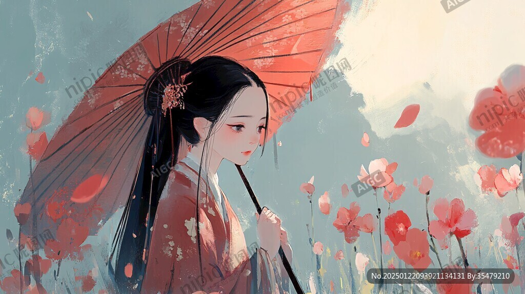 打伞的古典少女