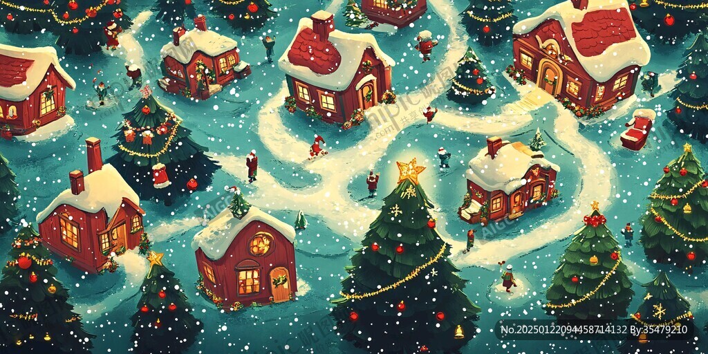圣诞节雪景插画