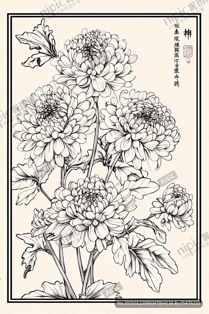大丽花线描