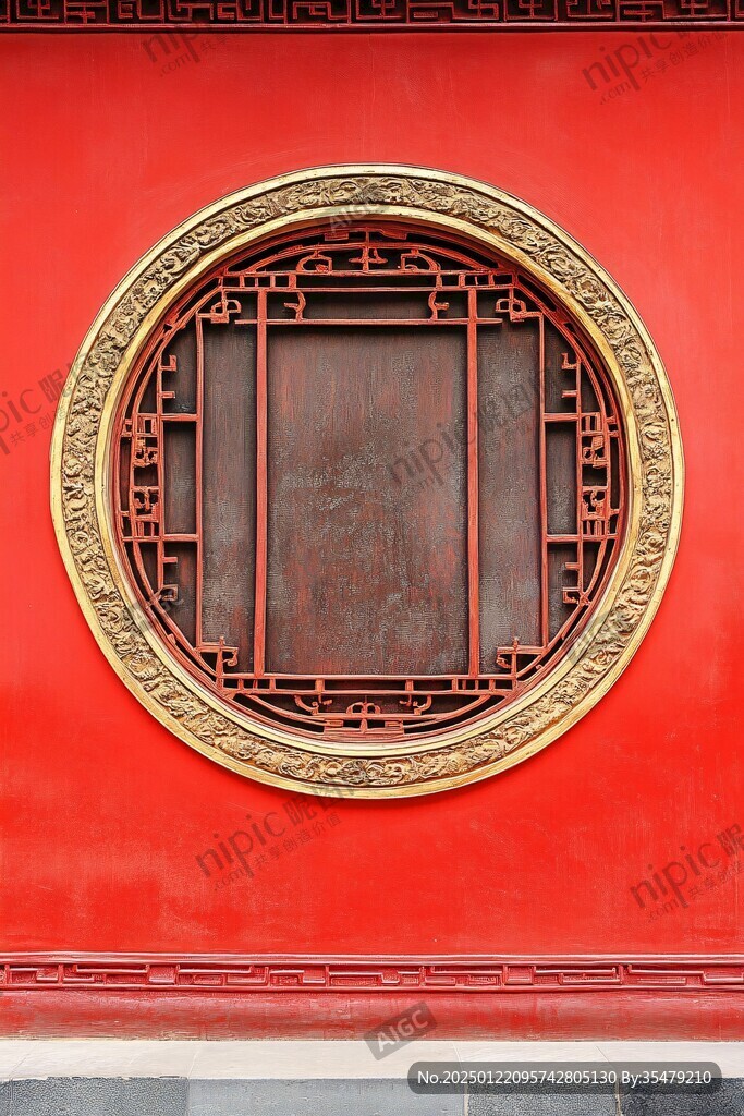 中式建筑墙面红色墙壁
