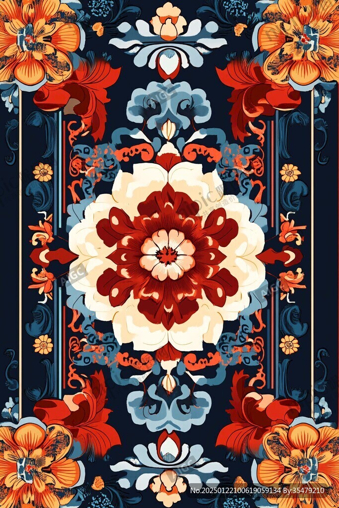 色块花古典图案组合