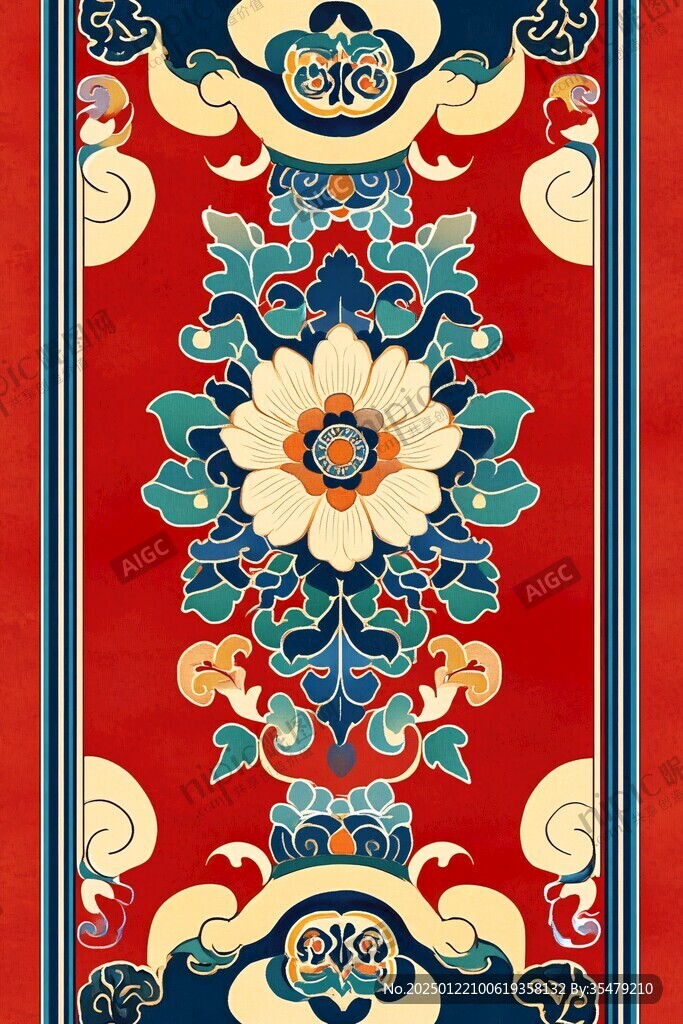 色块花古典图案组合