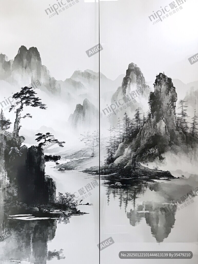 山水玻璃画