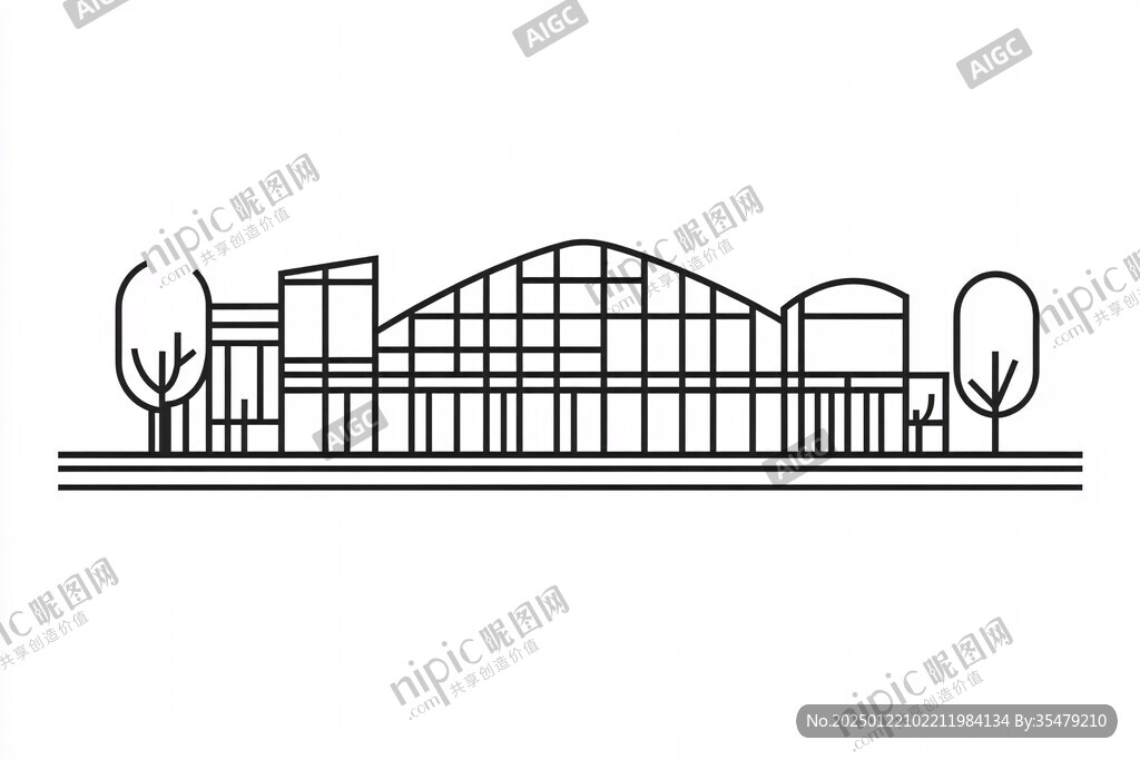 运动馆建筑线描
