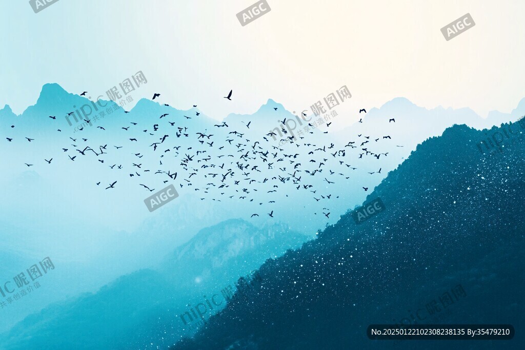 山水飞鸟意境山水