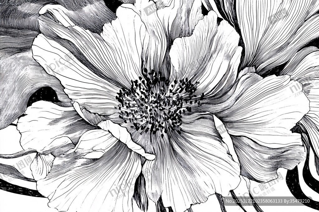 创意现代黑白花鸟画