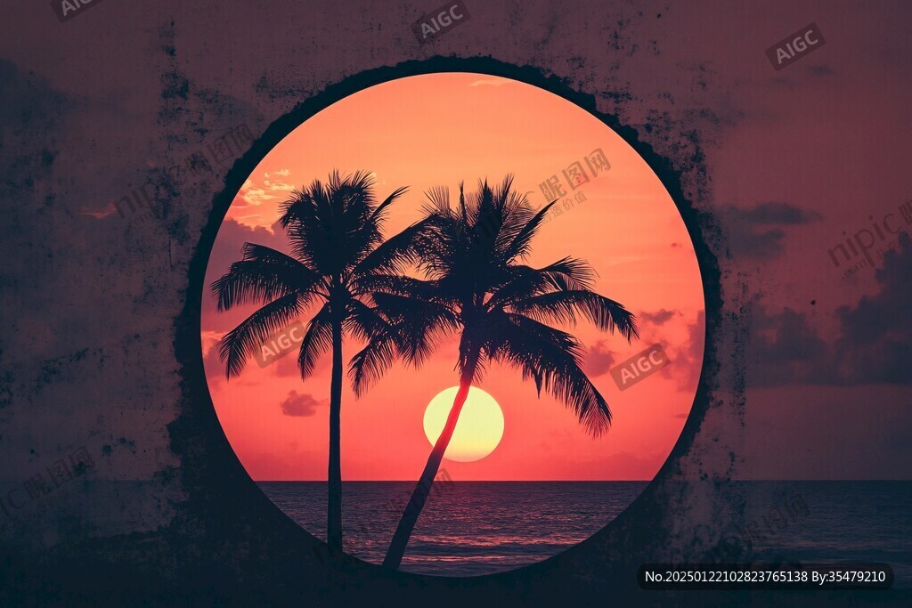 夕阳下的椰树