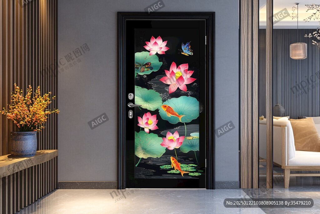 推拉门荷花