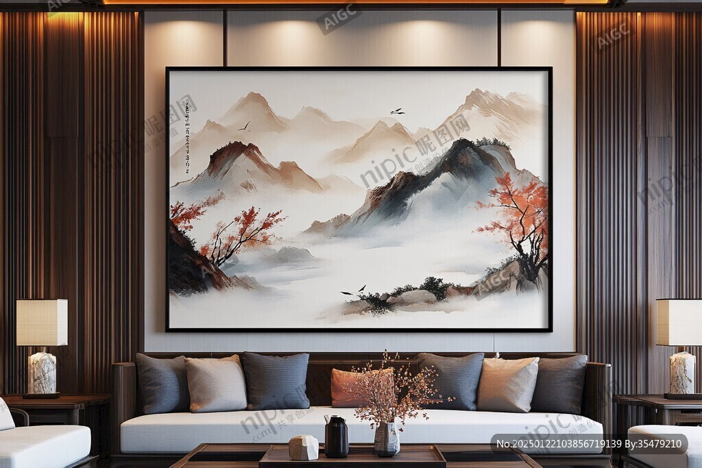 现代客厅巨幅山水画