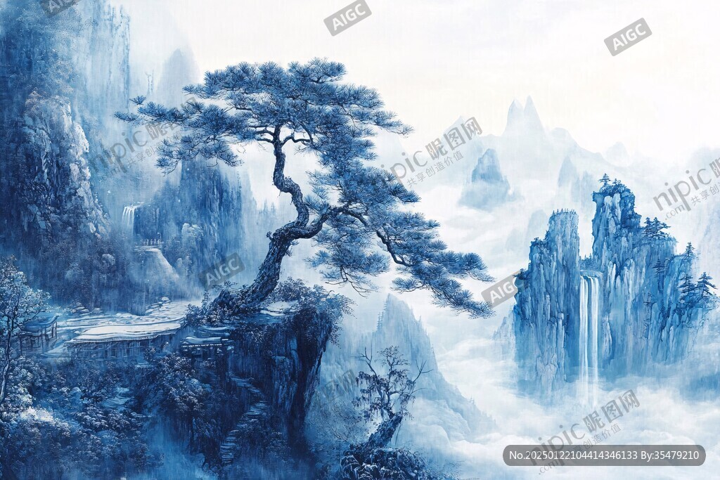 迎客松意境山水